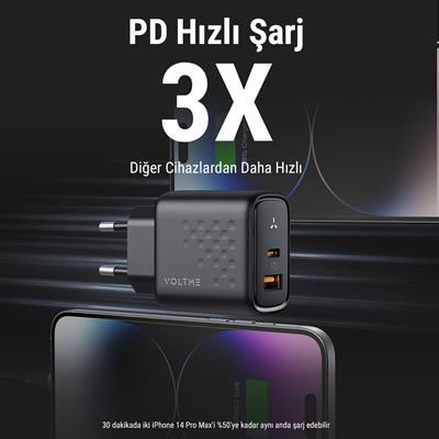 VOLTME V2109 Revo Siyah 35W CA GaN Şarj Aleti