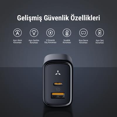 VOLTME V2109 Revo Siyah 35W CA GaN Şarj Aleti