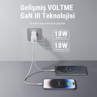 VOLTME V2110 Revo Beyaz 35W CA GaN Şarj Aleti