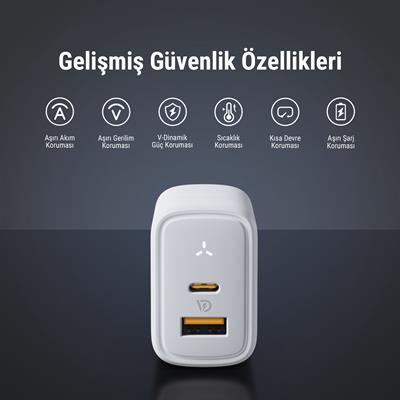 VOLTME V2110 Revo Beyaz 35W CA GaN Şarj Aleti