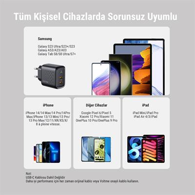 VOLTME V2111 Revo Siyah 45W CC GaN Şarj Aleti