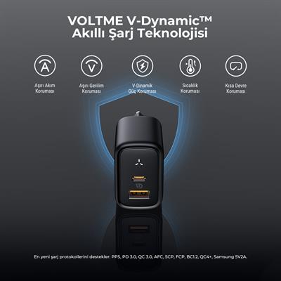 VOLTME V2113 Revo Siyah 45W CA GaN Şarj Aleti