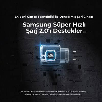 VOLTME V2113 Revo Siyah 45W CA GaN Şarj Aleti