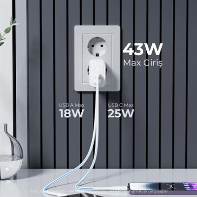 VOLTME V2114 Revo Beyaz 45W CA GaN Şarj Aleti