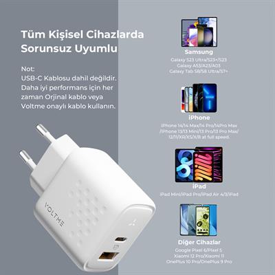 VOLTME V2114 Revo Beyaz 45W CA GaN Şarj Aleti