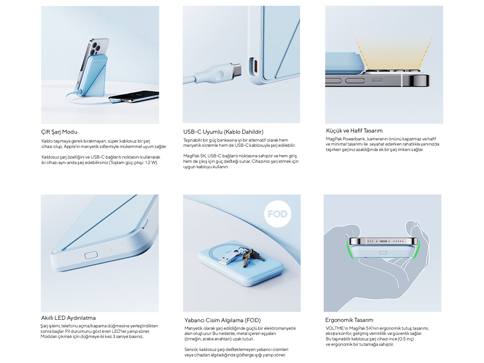 Magpak Dual Voltme Mavi MagPak 5000mAh Magsafe Kablosuz Powerbank- 22.5W