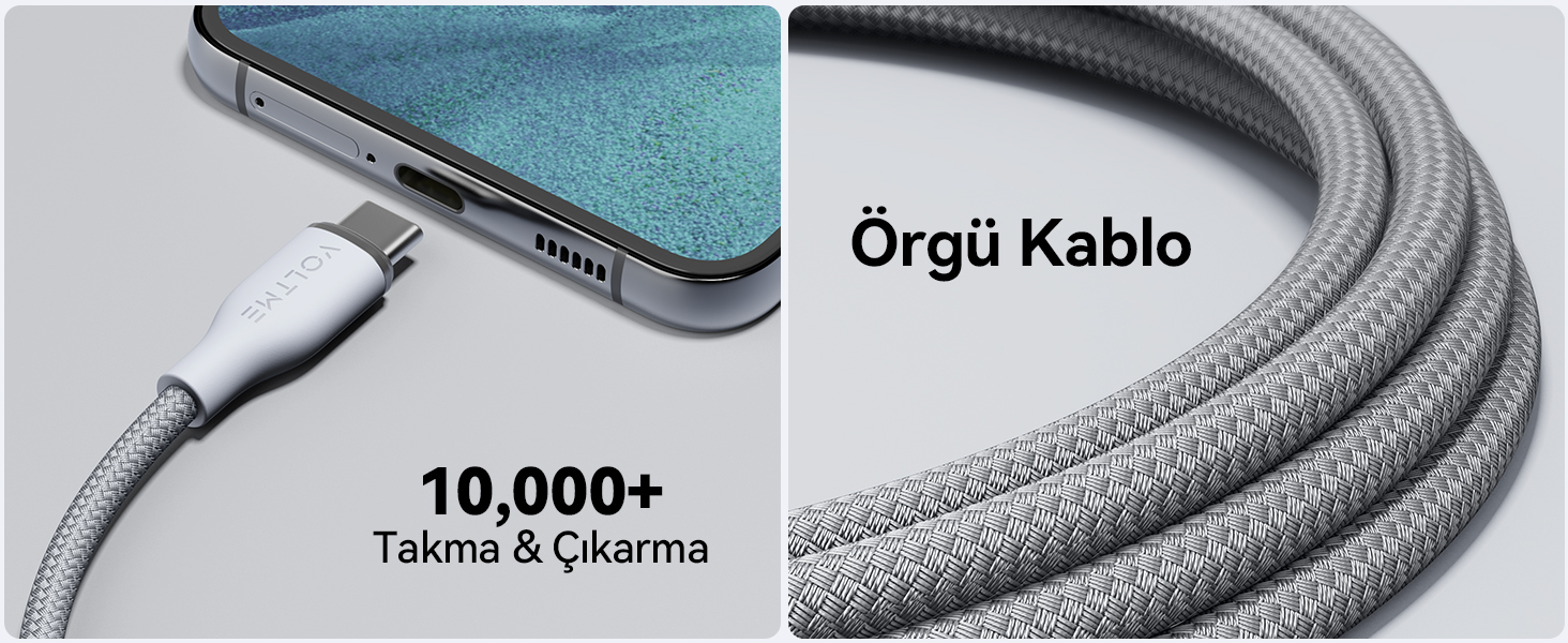 Voltme C2056 Powerlink Rugg Şarj Kablosu 1.8M 3A-Gri