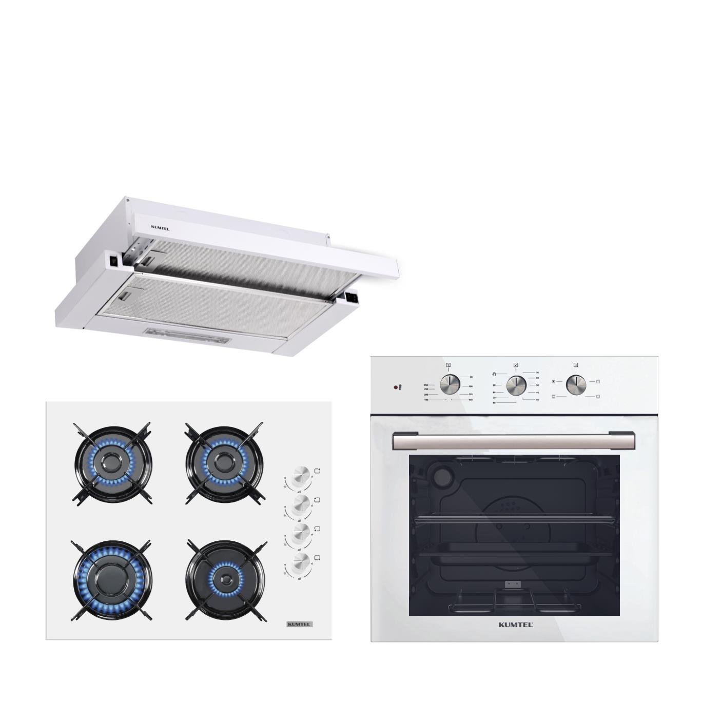 Kumtel Beyaz Aspiratörlü Turbo Ankastre Set