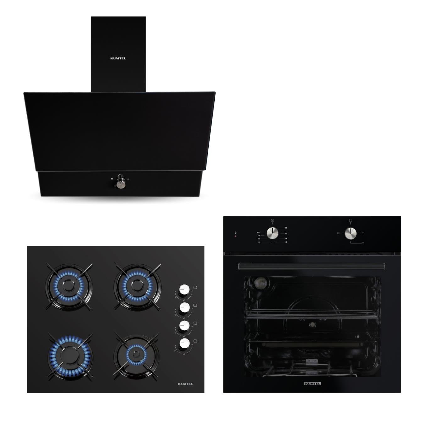 Kumtel Home Siyah Cam Ankastre Set