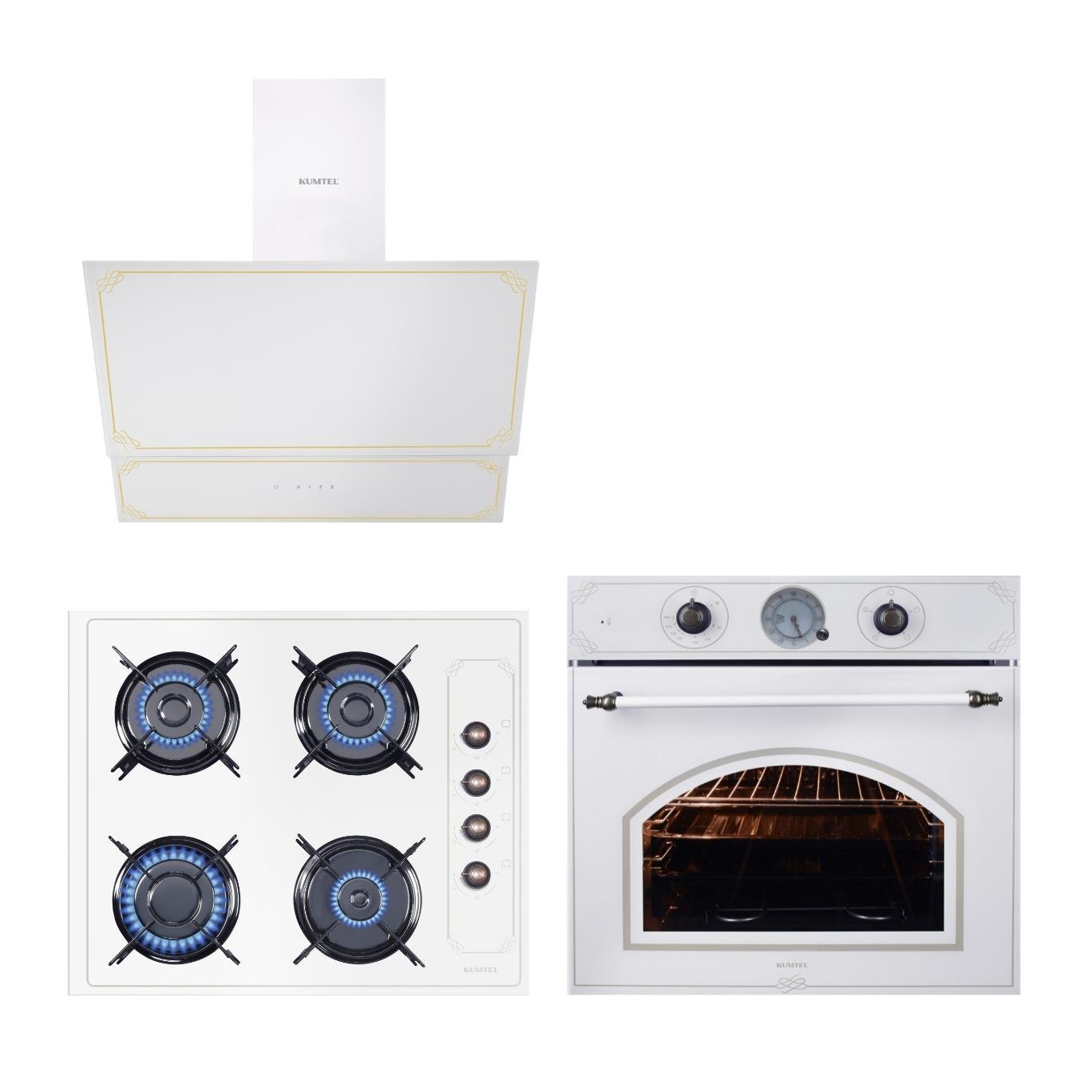 Kumtel Rustik Beyaz Cam Ankastre Set