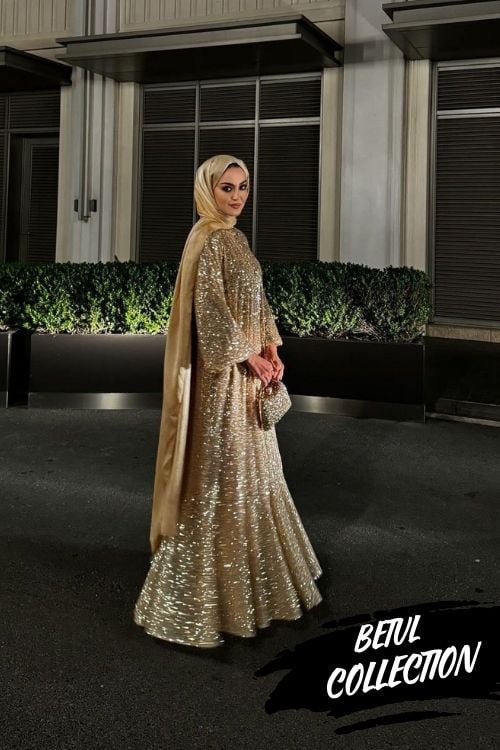 gold tesettür abiye