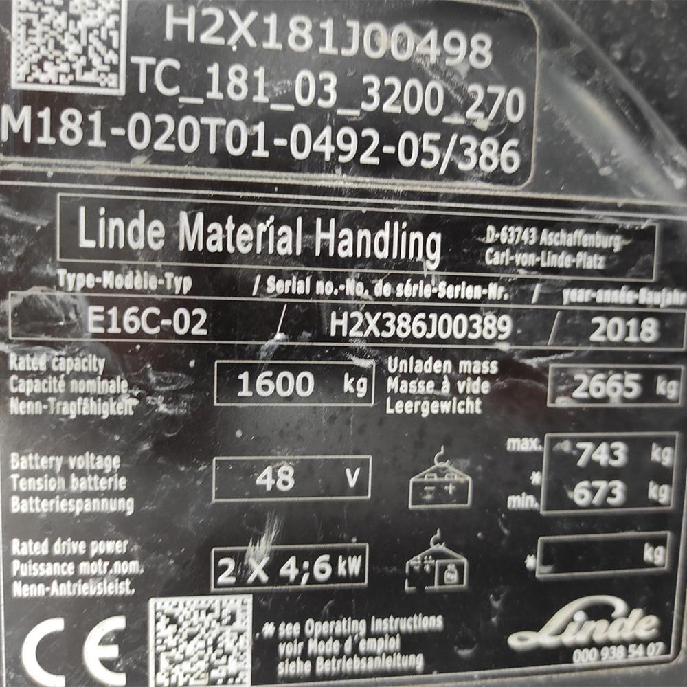 LINDE E16C-386-02 Elektrikli Forklift (F1.6380) [OPS]