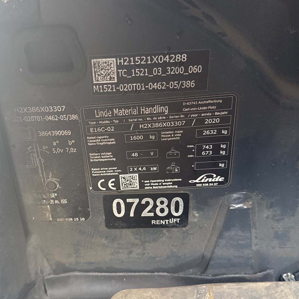 LINDE E16C-386-02 Elektrikli Forklift (F1.7280)