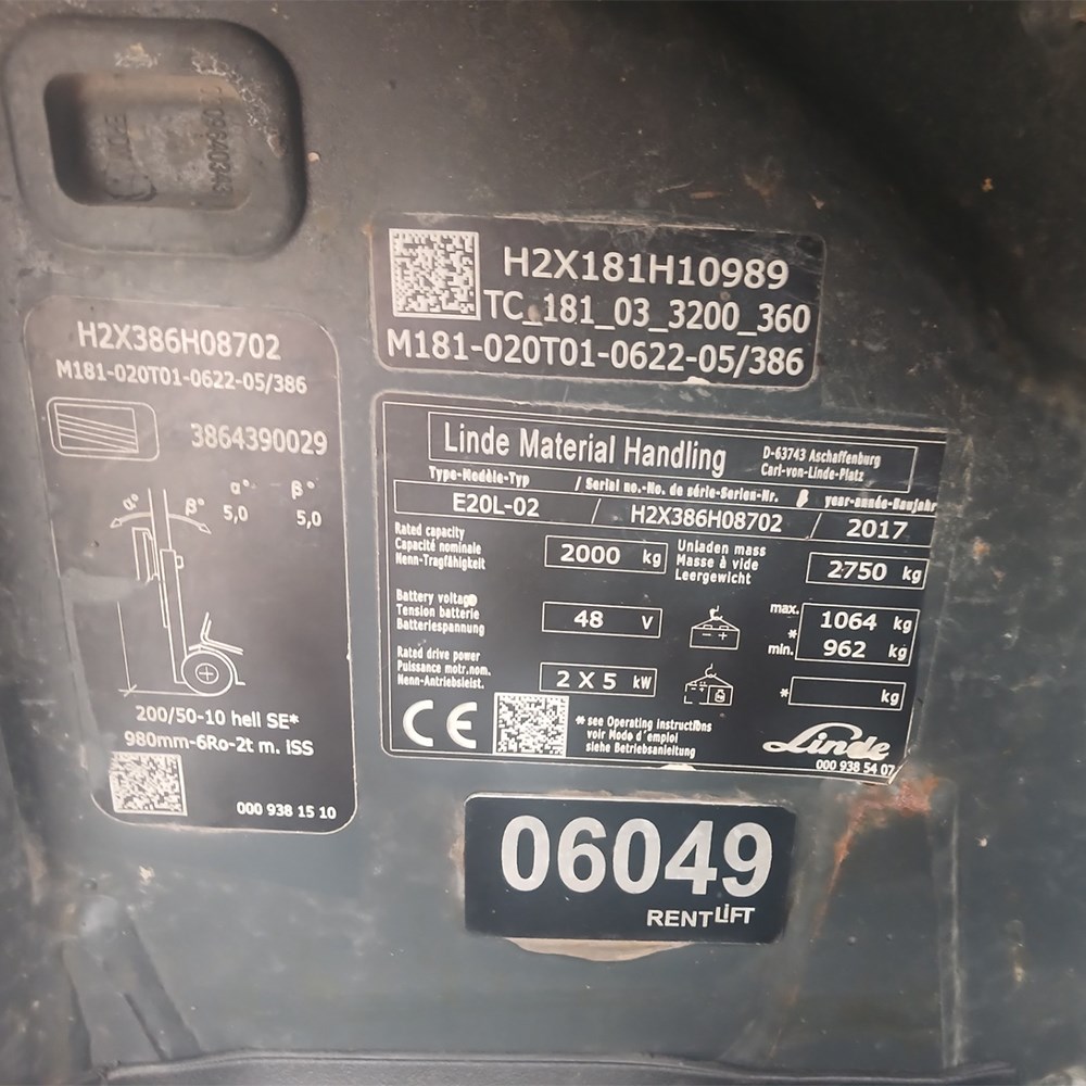 LINDE E20L-386 Elektrikli Forklift (F1.6049) [OPS]