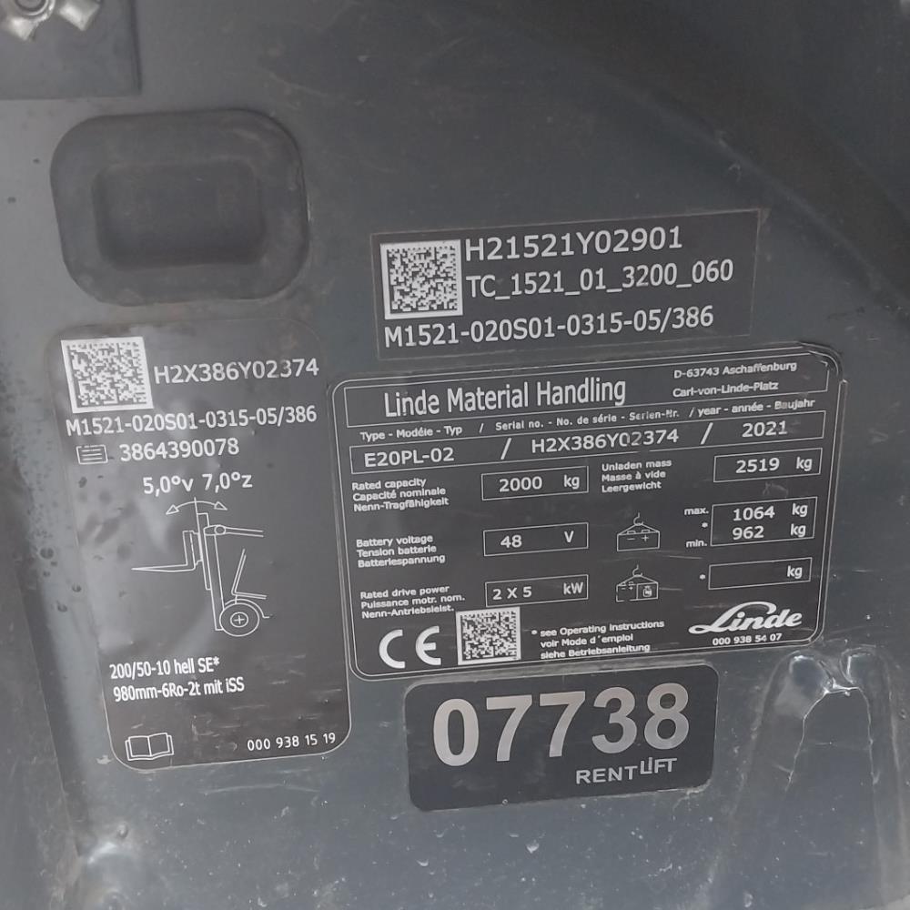LINDE E20PL-386-02 Elektrikli Forklift (F1.7738)