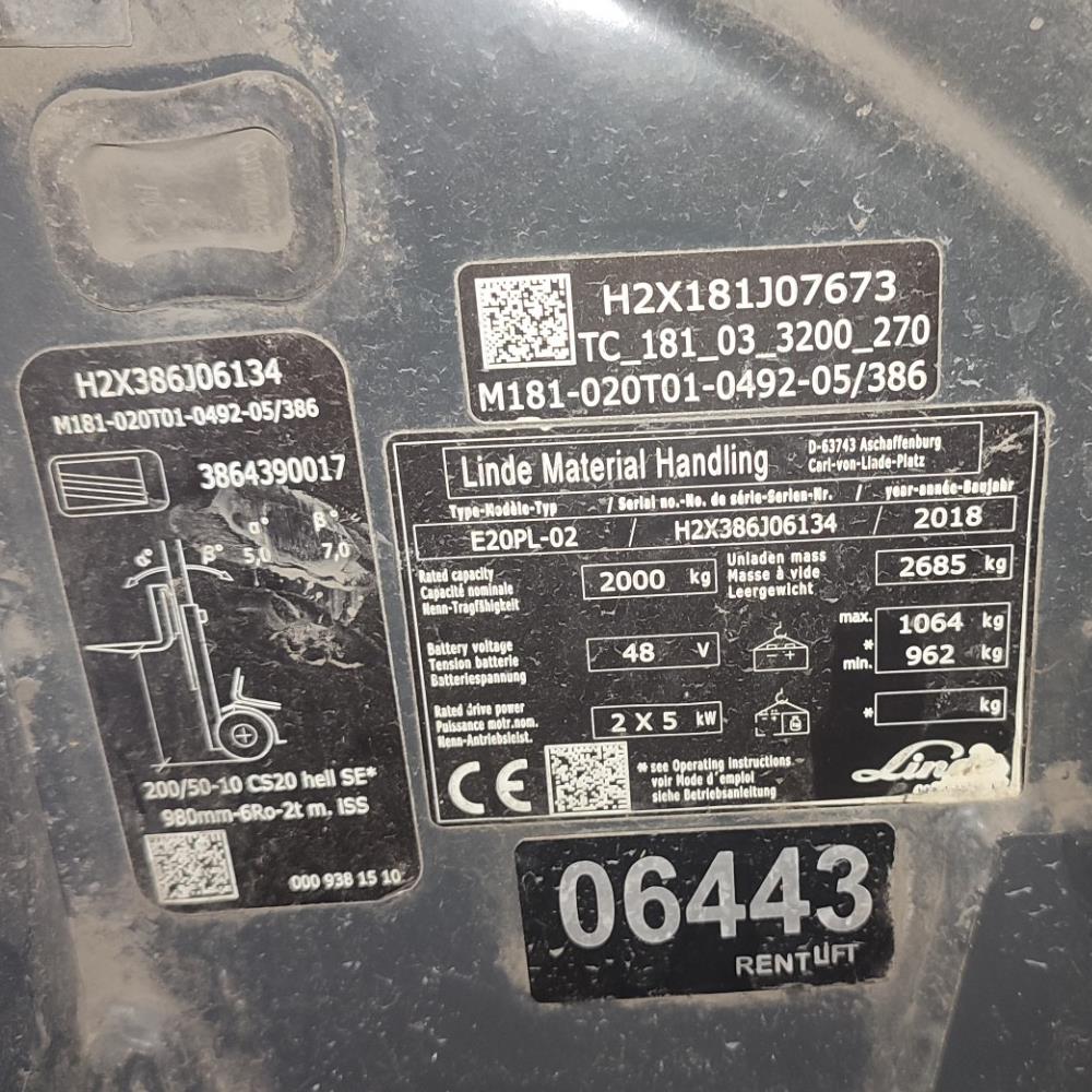 LINDE E20PL-386-02 Elektrikli Forklift (F1.6443) [OPS]