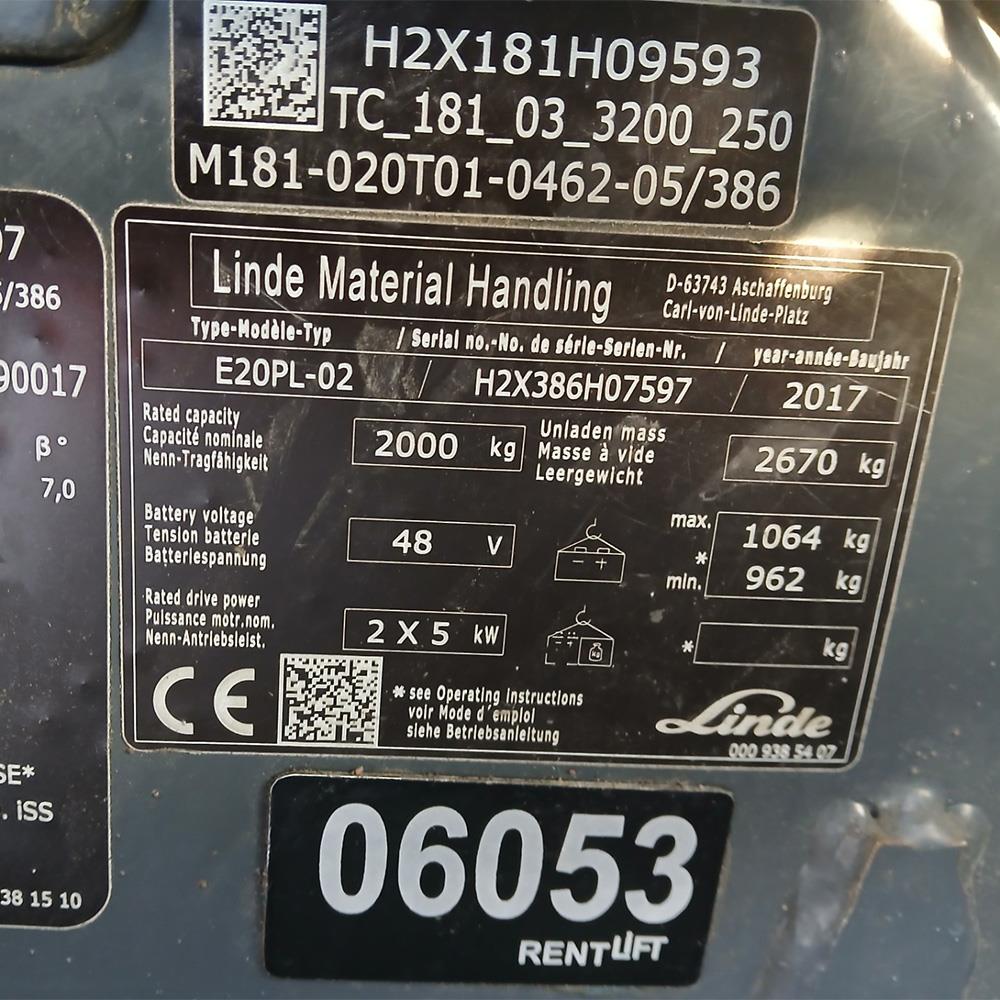 LINDE E20PL-386 Elektrikli Forklift (F1.6053)