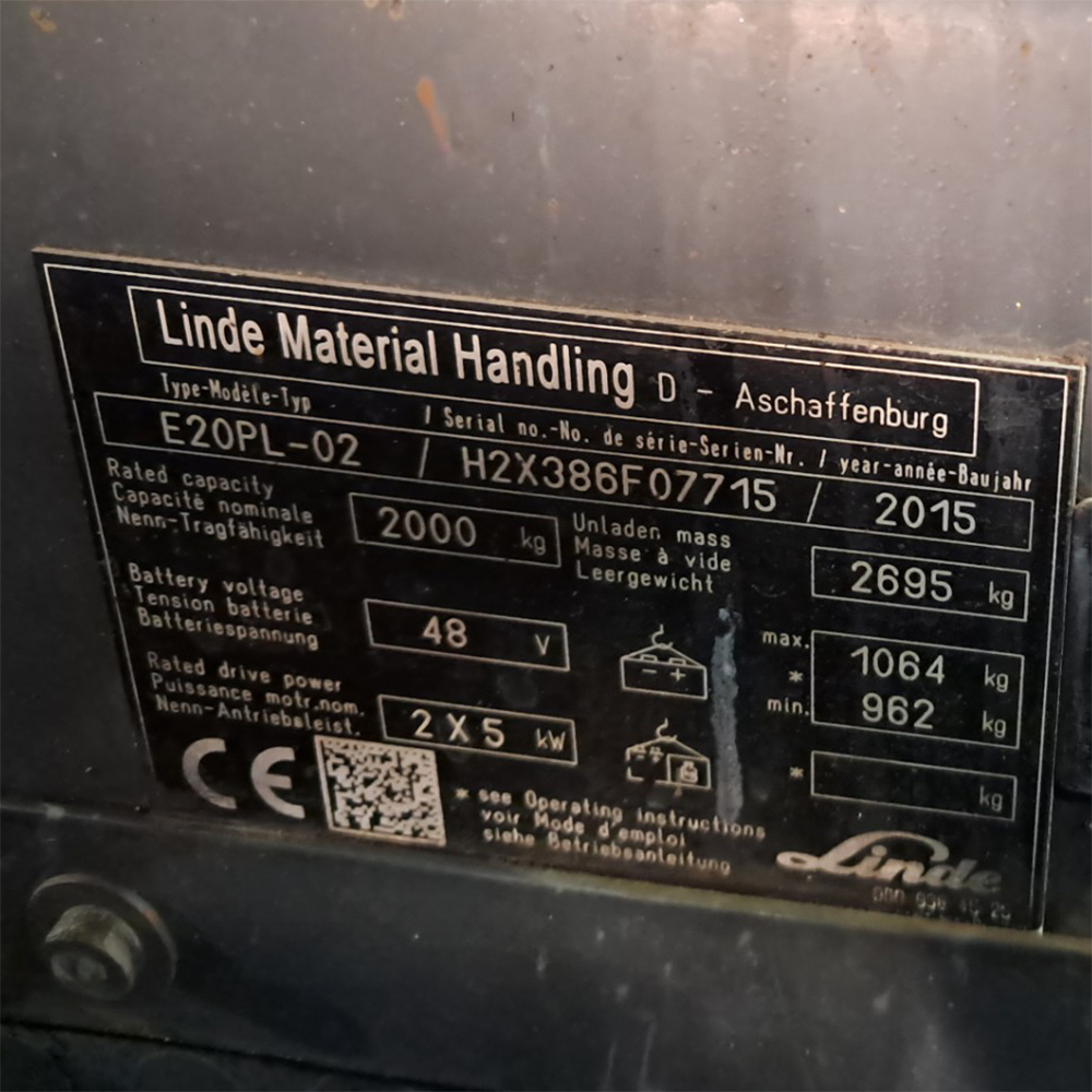 LINDE E20PL-386 Elektrikli Forklift (F1.4600)
