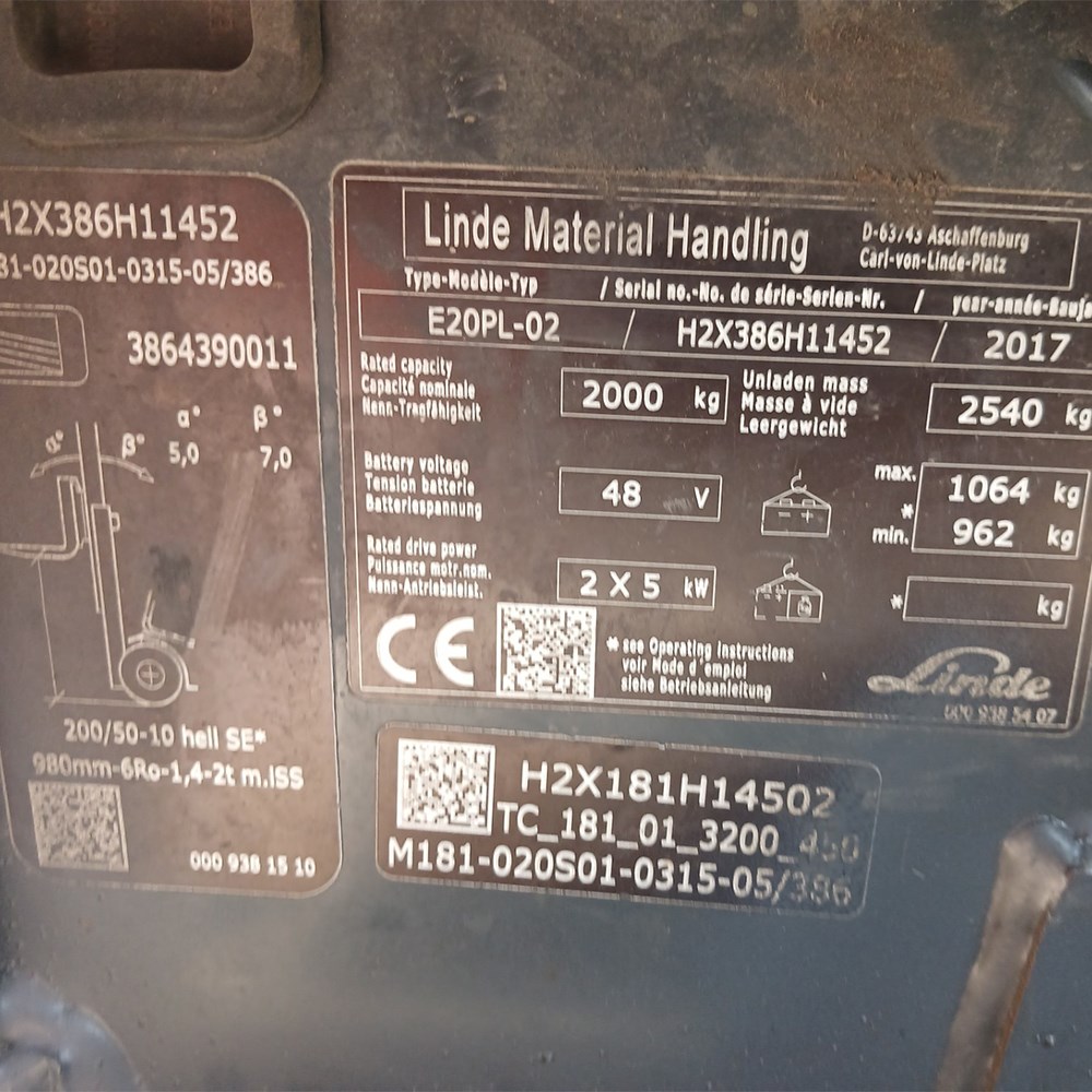 LINDE E20PL-386 Elektrikli Forklift (F1.6133) [UT]