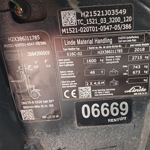LINDE E16C-386 Elektrikli Forklift (F1.6669)