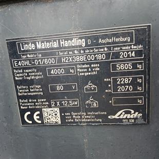 LINDE E40/600HL-388 Elektrikli Forklift (F1.3861)