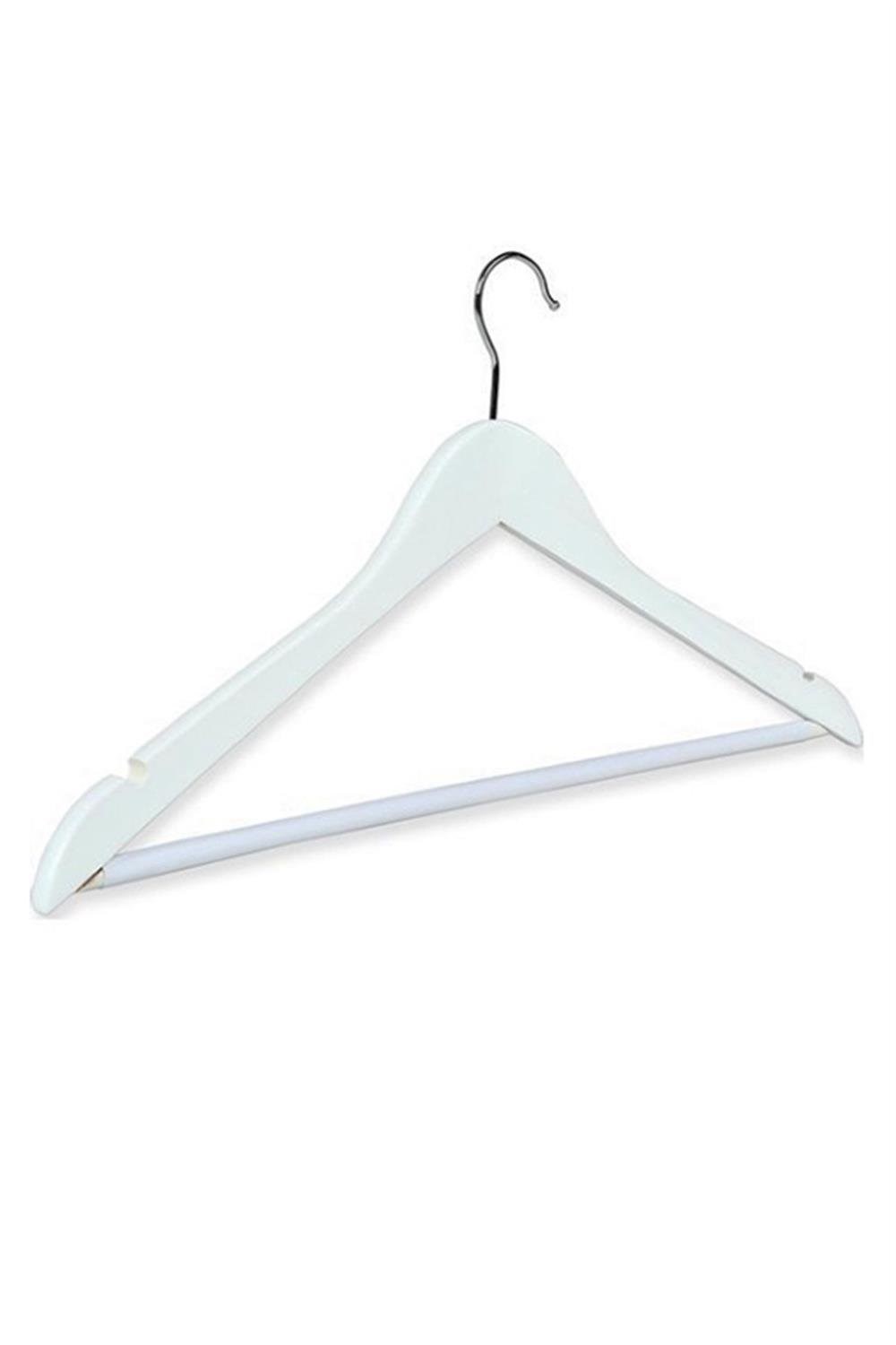 Beyaz Ahşap Elbise Askısı