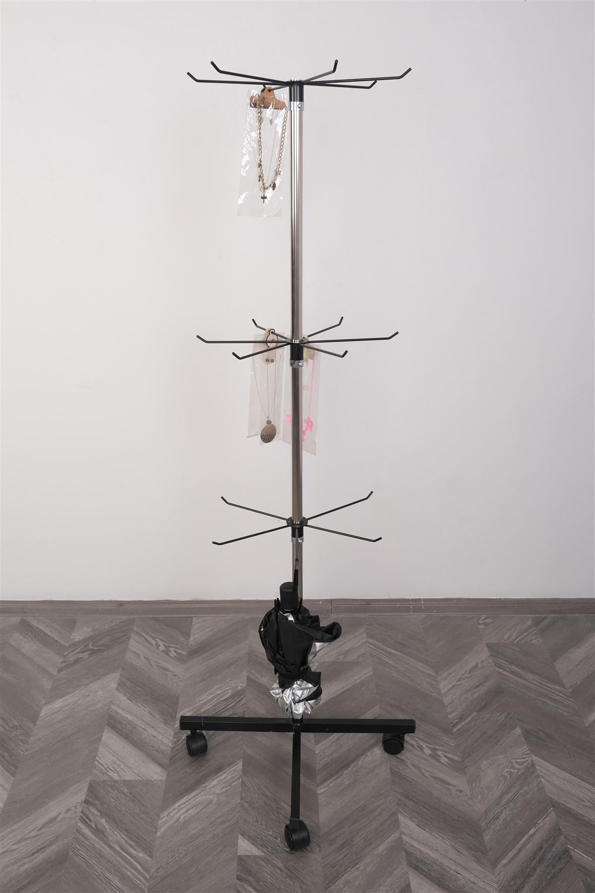 Siyah 3 Katlı 6 Telli Askılık Standı