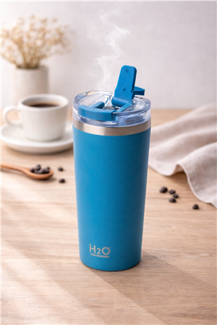 H2O Açılır İçme Uçlu Çelik Termos Kupa 530 ml – Mavi 