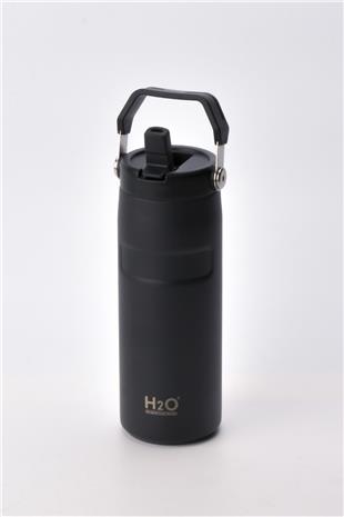 H2O Kulplu Pipetli Termos Matara 480 ml – Siyah