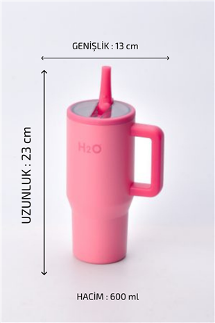 H2O Kulplu Pipetli Çelik Termos Kupa 600 ml – Pembe