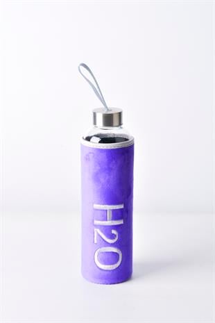 H2O Peluş Kılıflı Cam Matara 600 ml – Mor