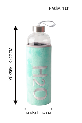 H2O Peluş Kılıflı Cam Matara 1 L – Yeşil