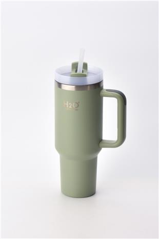H2O Kulplu Pipetli Termos Kupa 1200 ml – Yeşil