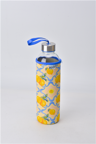 H2O Desenli Kilifli 750 Ml Cam Matara * Limon
