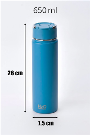 H2O Pipetli Termos Matara 650 ml – Mavi