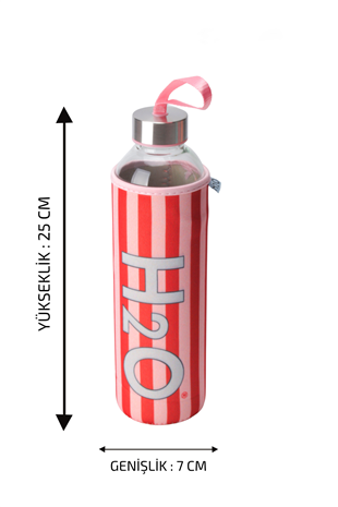 H2O Desenli Kilifli 750 Ml Cam Matara * Çizgi