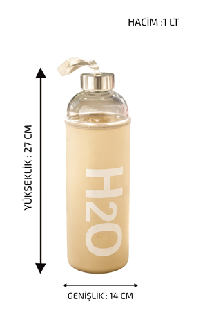 H2O Pastel Renkli Kılıflı Cam Matara 1L  – Krem