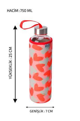 H2O Desenli Kilifli 750 Ml Cam Matara * Kalp