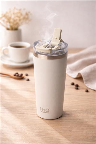 H2O Açılır İçme Uçlu Çelik Termos Kupa 530 ml – Gri 