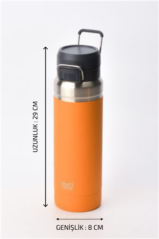 H2O Kulplu Çelik Termos Matara 1 L – Turuncu