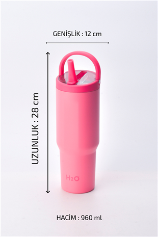 H2O Kulplu Pipetli Çelik Termos Kupa 960 ml – Pembe