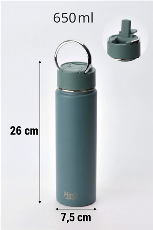 H2O Pipetli Termos Matara 650 ml – Yeşil