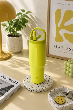 H2O Kulplu Pipetli Çelik Termos Kupa 960 ml – Sarı