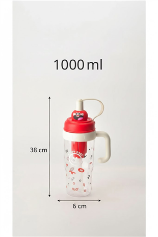 H2O Çocuk Pipetli Polikarbon Matara 1000 ml – Kırmızı