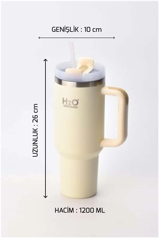 H2O Kulplu Pipetli Termos Kupa 1200 ml – Krem