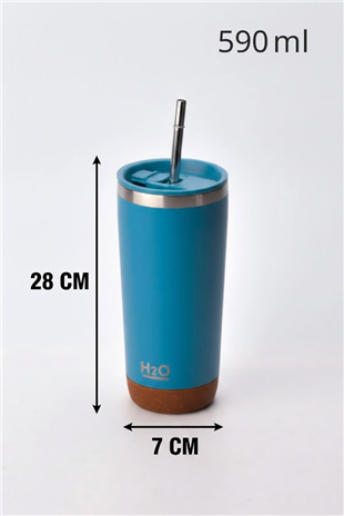 H2O Çelik Pipetli Termos Kupa 590 ml – Mavi