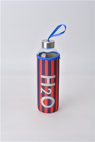 H2O Desenli Kilifli 750 Ml Cam Matara * Çizgi