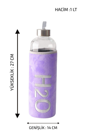 H2O Peluş Kılıflı Cam Matara 1 L – Lila