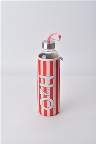 H2O Desenli Kilifli 750 Ml Cam Matara * Çizgi