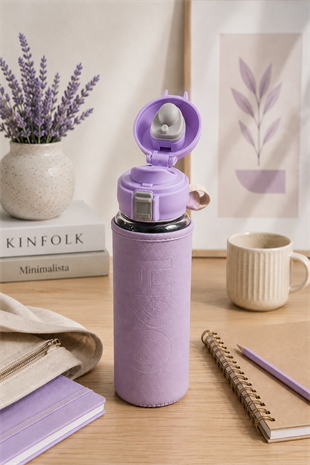 H2O Deri Kilifli Kilit Kapak 500 ml Cam Matara
